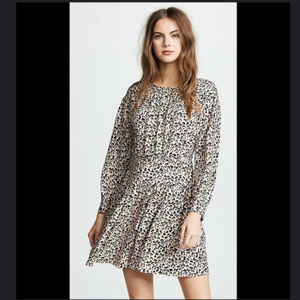 Rebecca Taylor Leopard print silk long sleeve mini dress